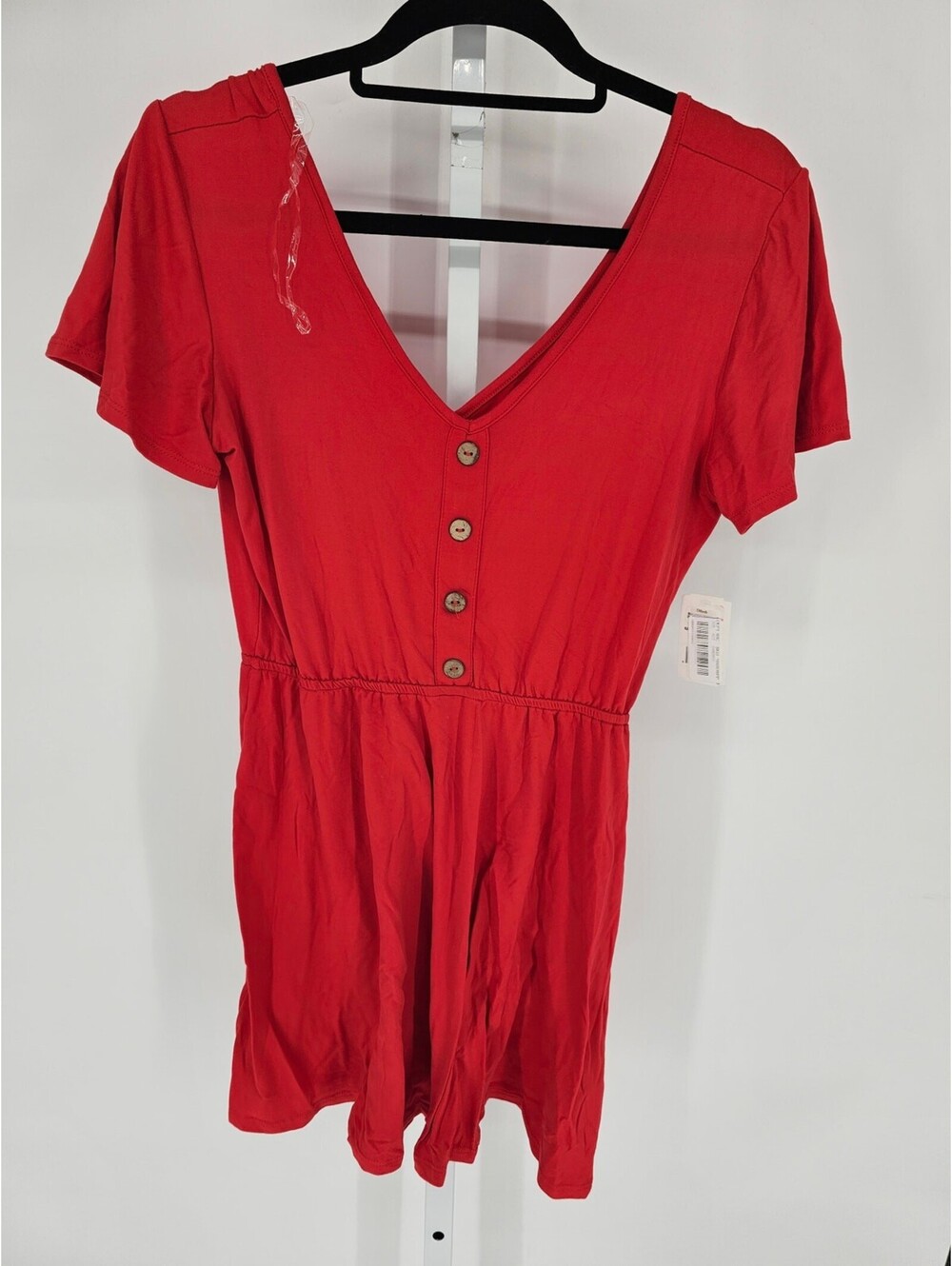 Midnight Doll Womens Sz S Short Sleeve V Neck Dress Bright Red NEW